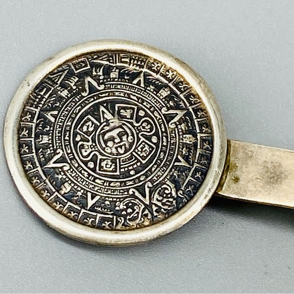 Vintage Sterling Silver Aztec Mayan Sun Calendar Tie Clip 925 - Picture 2 of 13